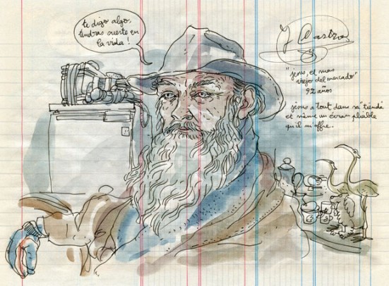The mysterious old man at Mercat dels Encants (Lapin Barcelona) Illustration of an old man at Mercat dels Encants