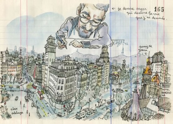 View from El Corte Inglés cafe (Lapin Barcelona) Illustration of the view from El Corte Inglés cafe