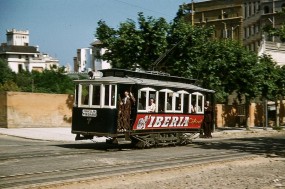 Trams in Barcelona (1956) 1956 photo of a tram in Barcelona